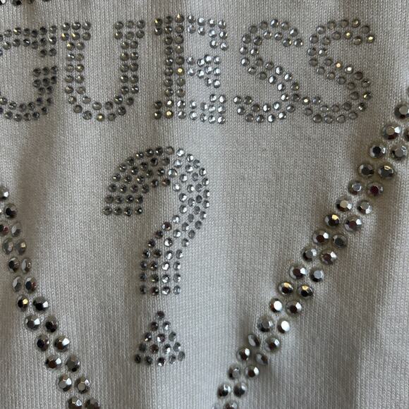 Guess Logo Turtleneck Large Rhinestones Studs Womens Preppy Y2K Viscose Sweater - Picture 4 of 12